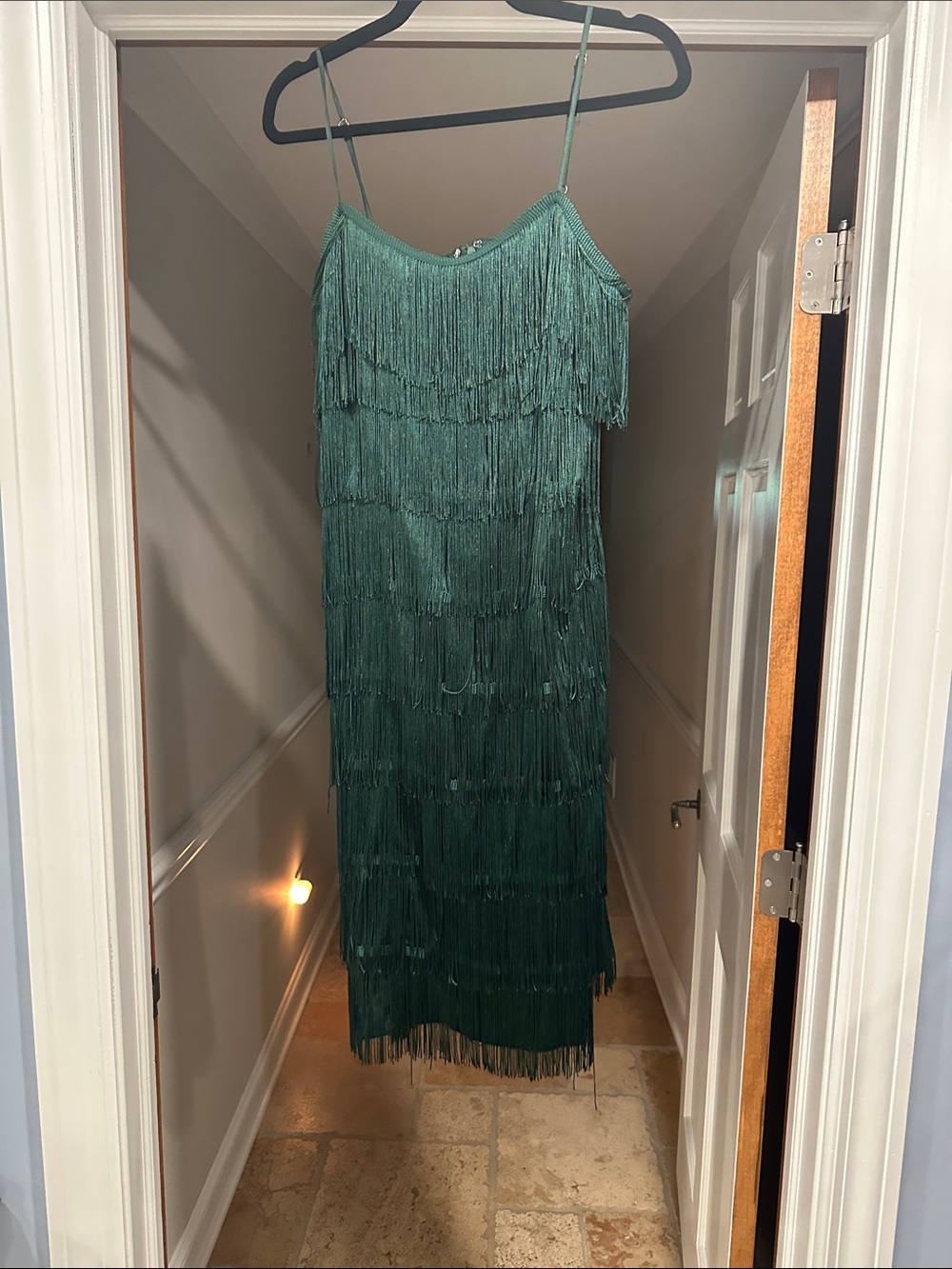 GILLI- Women's Emerald Green Fringe Slip Dress